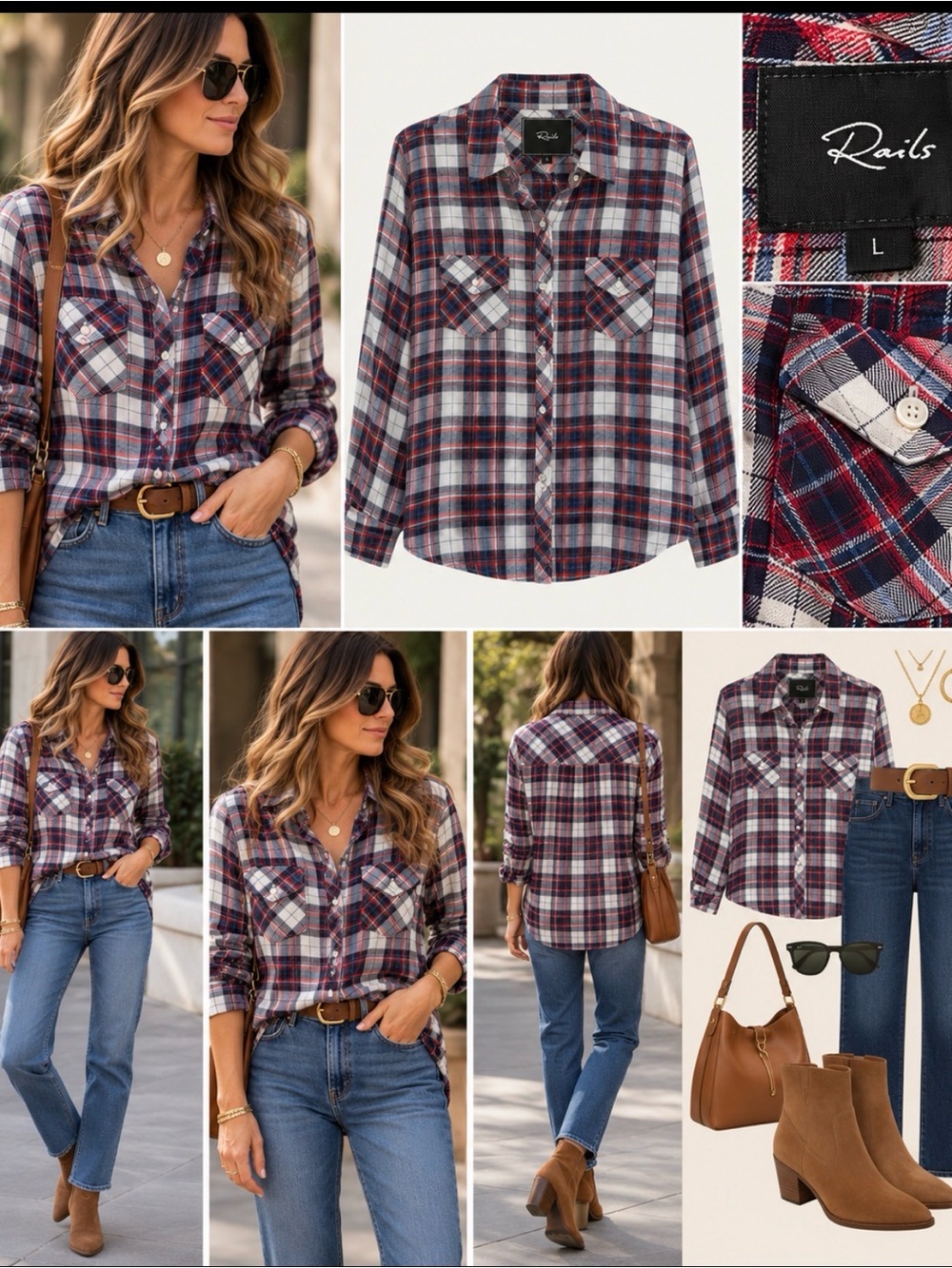 Rails Plaid Button-Down Shirt in Burgundy, Navy & White